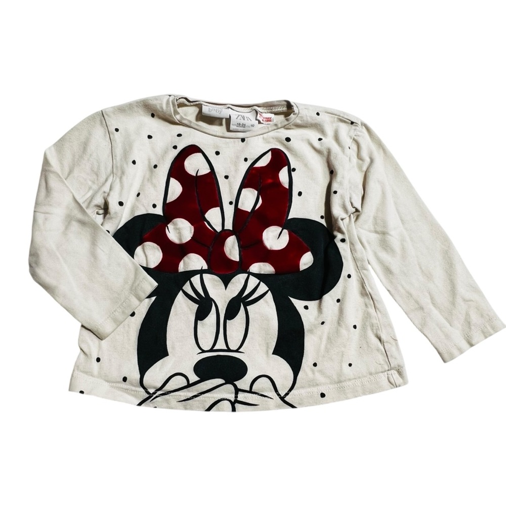 Zara‎ Kids Minnie Mouse Long Sleeve Tee - Cream and Red